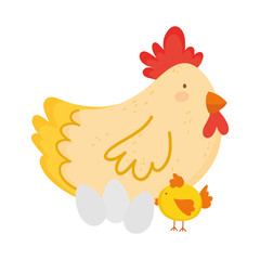 hen chicken and eggs farm animal isolated icon on white background