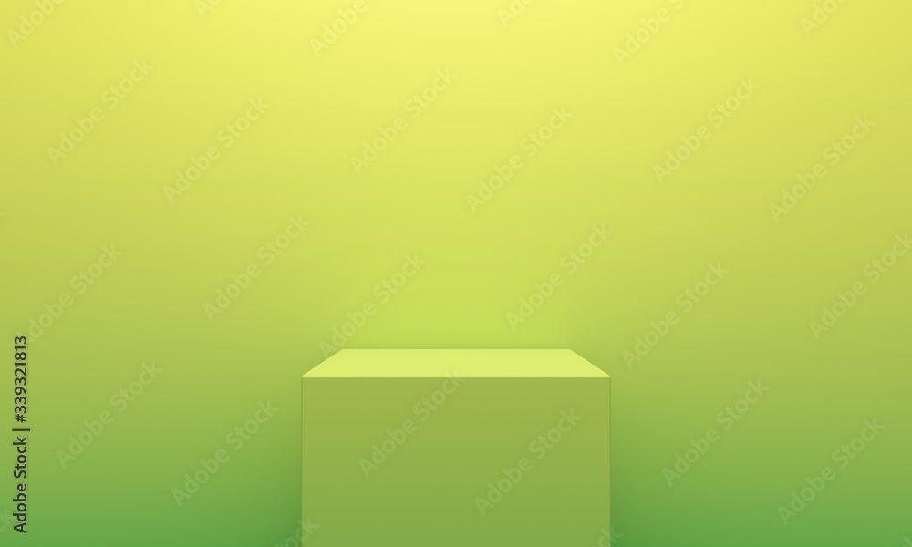 Poster yellow abstract gradient background with square podium. backdrop design for product promotion. 3d re