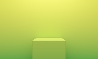 Yellow abstract gradient background with square podium. Backdrop design for product promotion. 3d rendering