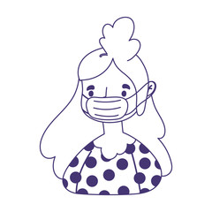 young woman cartoon character with medical mask covid 19 isolated icon line style