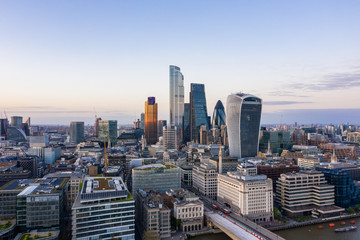 Fototapeta na wymiar London city sky scrappers aerial view 