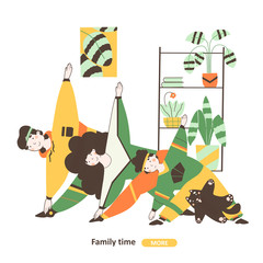 Family time isolation, flat vector illustration. Family sport at home cartoon illustration.