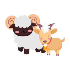 farm animals goat ram cartoon isolated icon on white background