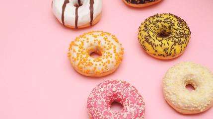 Delicious donuts on white color background.