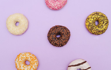 Delicious donuts on white color background.