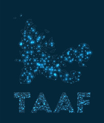 TAAF network map. Abstract geometric map of the country. Internet connections and telecommunication design. Elegant vector illustration.