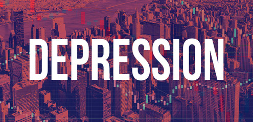 Fototapeta na wymiar Depression theme with Manhattan New York City skyscrapers