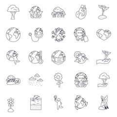 trees and nature icon set, line style