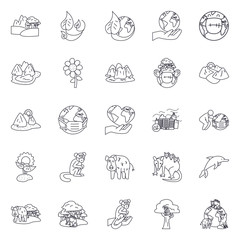 animals and nature icon set, line style