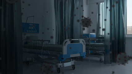 Contaminated Hospital Ward with Empty Beds in Natural Daylight 3D Rendering