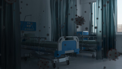 Contaminated Hospital Ward with Empty Beds in Natural Daylight 3D Rendering
