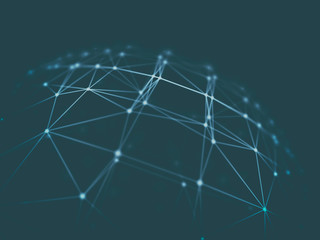 Abstract technology neural network and sphere geometry orb and polygonal lines and dots. Futuristic Technology, digitally generated image, 3d rendering