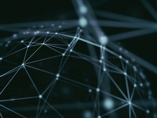 Abstract technology neural network and sphere geometry orb and polygonal lines and dots. Futuristic Technology, digitally generated image, 3d rendering