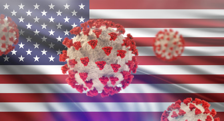 Obraz premium flag of America Concept of SARS-CoV-2 2019-ncov Coronavirus 3d-illustration
