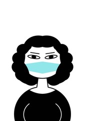 Portrait of a woman in a medical mask. Illustration on the theme of coronavirus. The call to wear a mask in public. Pandemic. Epidemic.