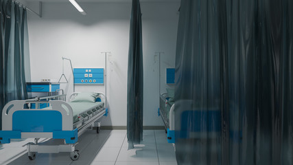 Fototapeta na wymiar Empty Illuminated Wheeled Bed Inside a Hospital Ward 3D Rendering