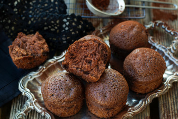 Fototapeta na wymiar Sweet chocolate muffins with chocolate chips