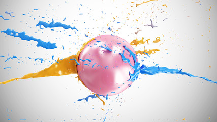 Multicolor Paint Splash on Pink Pearl on gradient background