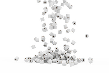 Heap of White Toilet Paper falling on gradient background
