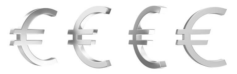Obraz premium Set of Silver Euro Symbol isolated on white background