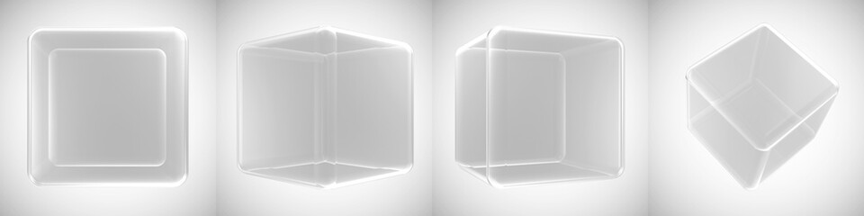 Set of Empty Blank Glass Cubes on gradient background