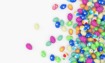 Heap of Painted Easter Eggs on white background. 3D Rendering