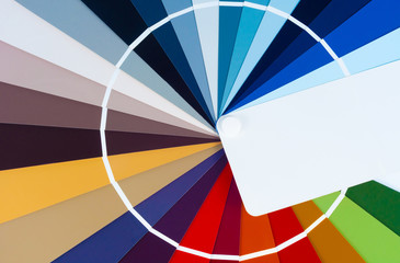 Close-up of catalog of paints with a various color palette