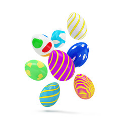 Heap of Painted Easter Eggs on white background. 3D Rendering