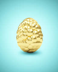 Bumpy Golden Easter Egg on turquoise gradient background