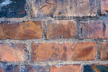 Empty Old Red Brick Wall Texture. Block Wall Surface, Copy Space.