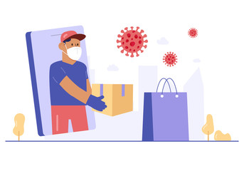 Delivery Service Coronavirus Concept Flat Design Style Vector Illustration
