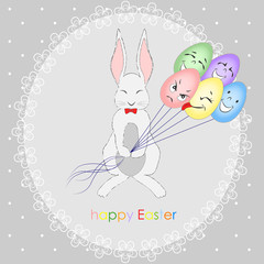white rabbit with balloons.  easter card