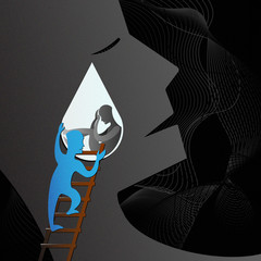 Depression, Sadness. The feeling that imprisons. How to help someone with depression. Conceptual illustration about isolation and tears. Dark back