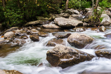 Mountain Stream Rushing Over Granite Boulders in The Chimneys Area, Great Smoky Mountins National Park, Tennessee, USA