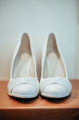 White female shoes close up. Wedding concept.
