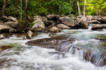 Naklejka na ściany i meble Mountain Stream Rushing Over Granite Boulders in The Chimneys Area, Great Smoky Mountins National Park, Tennessee, USA
