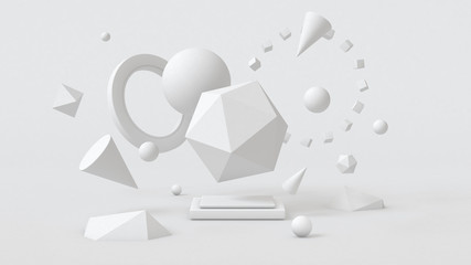 White geometric shapes. Abstract illustration, 3d rendering.