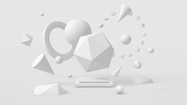 White geometric shapes. Abstract illustration, 3d rendering.