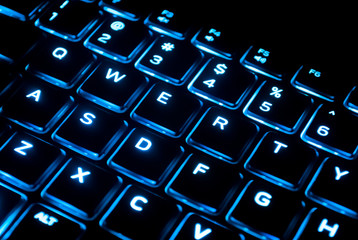 Illuminated computer keyboard closeup