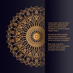 Template for card or invitation with beautiful gold ornament and place for text. Vector design with mandala pattern.
