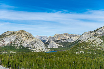 Alpine Lake Tenaya is on the horizon in Yosemite Valley, California