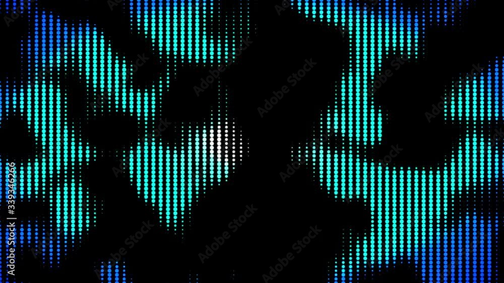 Aufkleber colored turquoise blue beige halftone wavy flowing pattern at flat black background. 3d render loop 