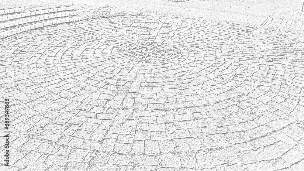 Poster paving stones made of square stones. white background with gray pattern. the tile is laid in a circu