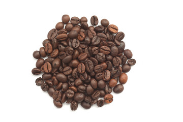 Roasted coffee beans isolated on white background ,Top view.