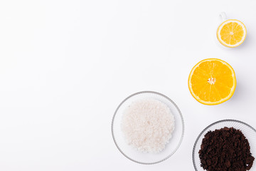 Flat lay composition ingredients for homemade natural skin peeling