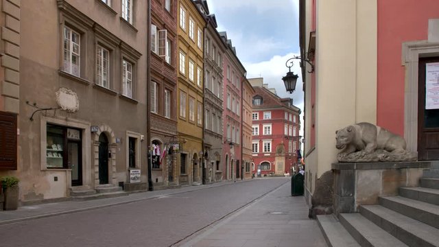 Empty Old Town streets in Warsaw during COVID-19 epidemic time. Usually this place is filled with people and vibrant life.