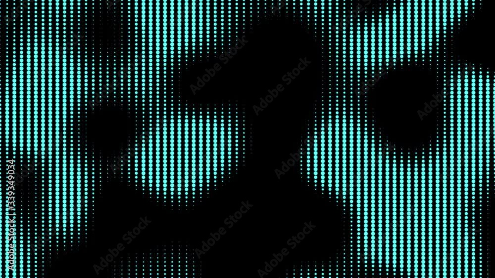 Poster colored turquoise blue beige halftone wavy flowing pattern at flat black background. 3d render loop 
