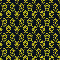 Seamless black and gold vintage Arabic ancient textile floral pattern vector