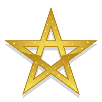 Vector drawing of a shiny pentagram isolated on white with a shadow. Can represent success, outer space, magic, religion, a prize, a medal, ratings and success.