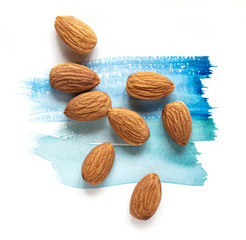 almonds on watercolor paint